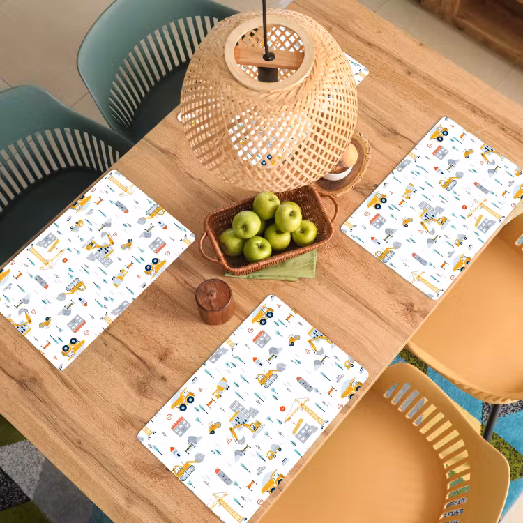 Placemat - 6 stuks - Kind - Bouwplaats - Graafmachine - Hijskraan - Patroon — 6