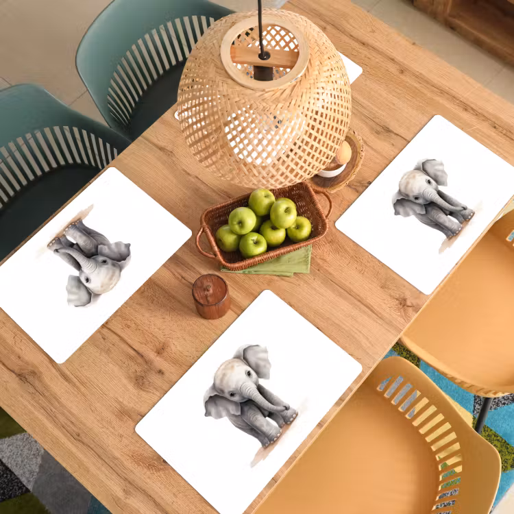 Placemat - 6 stuks - Olifant - Dieren - Kinderen - Watercolor — 6