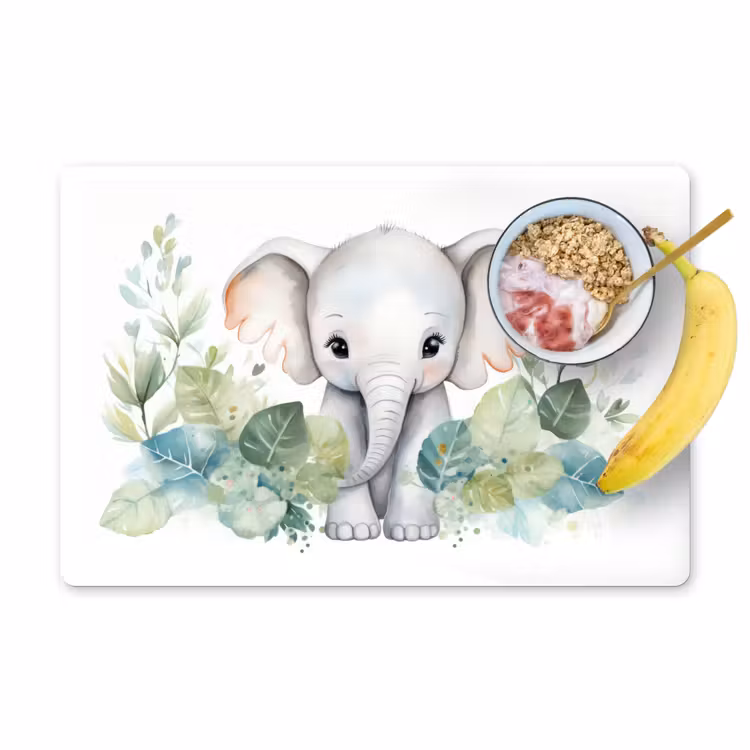 Placemat - 6 stuks - Olifant - Dieren - Natuur - Kind - Watercolor — 1