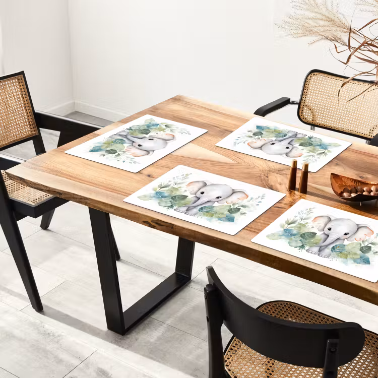 Placemat - 6 stuks - Olifant - Dieren - Natuur - Kind - Watercolor — 5
