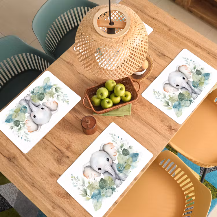 Placemat - 6 stuks - Olifant - Dieren - Natuur - Kind - Watercolor — 6