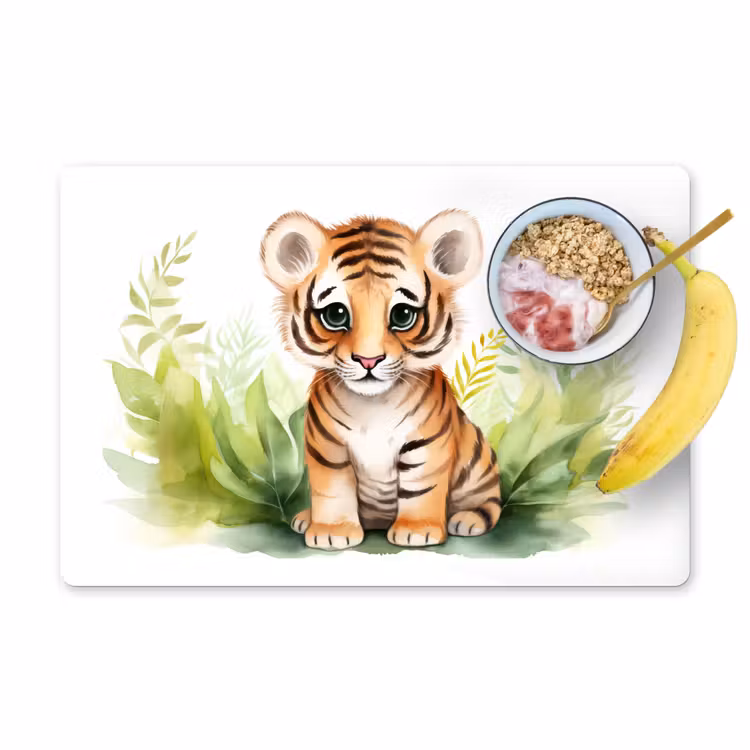 Placemat - 6 stuks - Tijger - Planten - Kind - Watercolor - Wilde dieren — 1