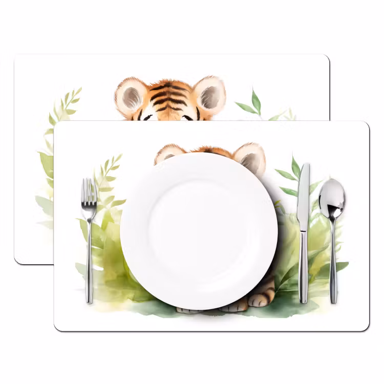 Placemat - 6 stuks - Tijger - Planten - Kind - Watercolor - Wilde dieren — 2