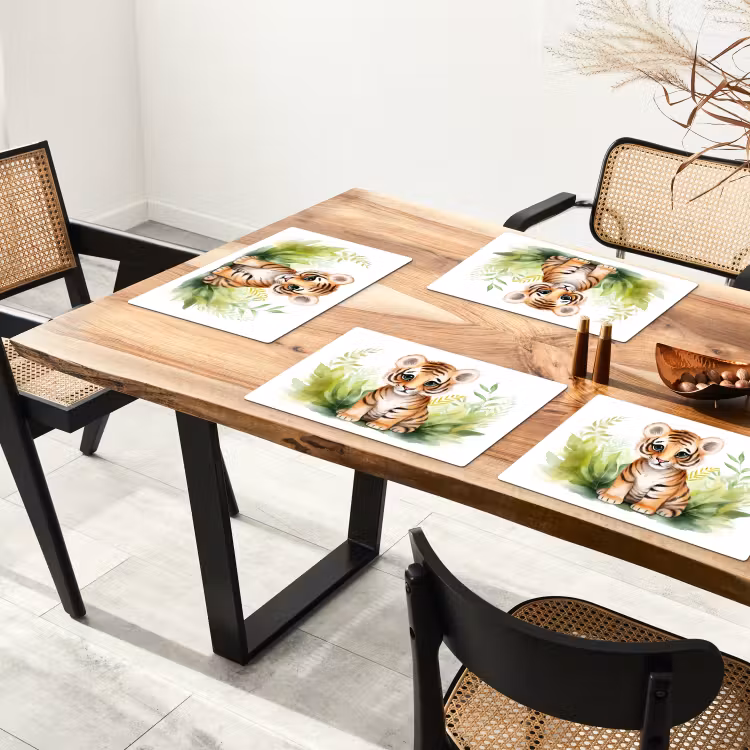 Placemat - 6 stuks - Tijger - Planten - Kind - Watercolor - Wilde dieren — 5