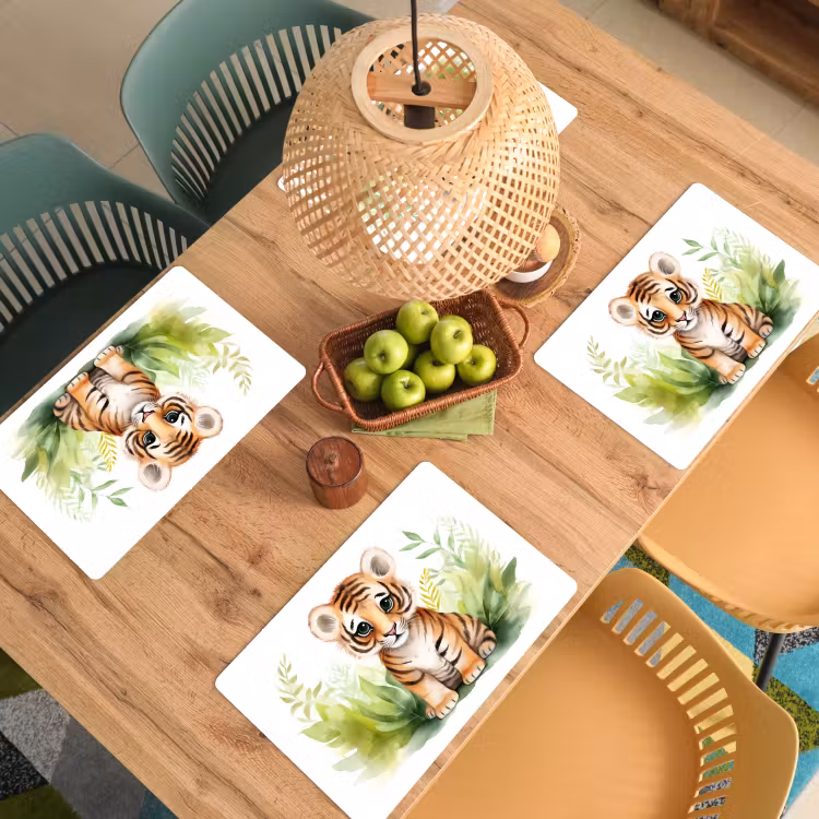 Placemat - 6 stuks - Tijger - Planten - Kind - Watercolor - Wilde dieren — 6