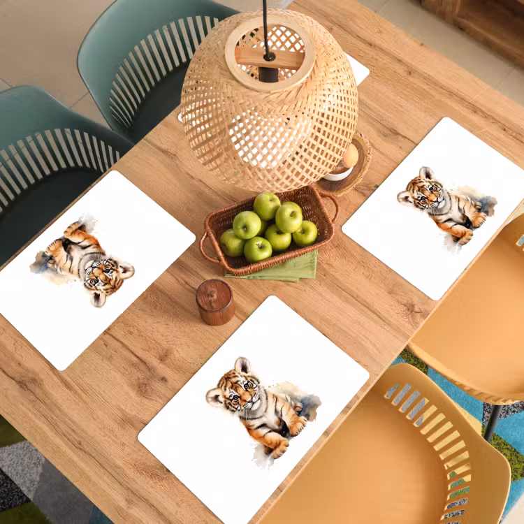 Placemat - 6 stuks - Tijger - Wilde dieren - Kinderen - Watercolor — 6