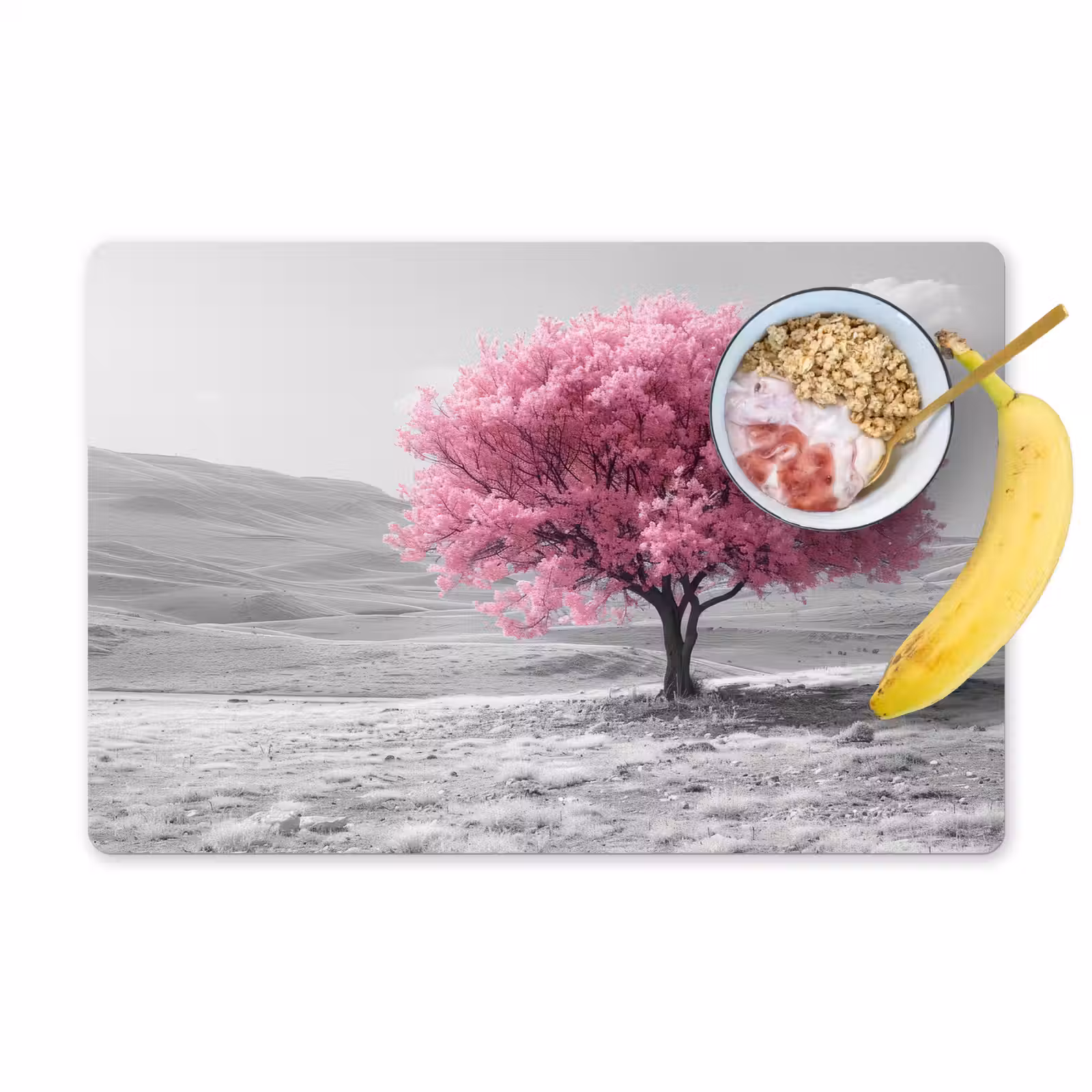 Placemat - 6 stuks - Boom - Natuur - Roze - Zwart wit — 1