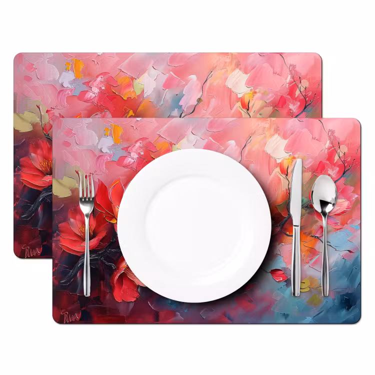 Placemat - 6 stuks - Bloemen - Roze - Natuur- Kunst - Abstract — 2