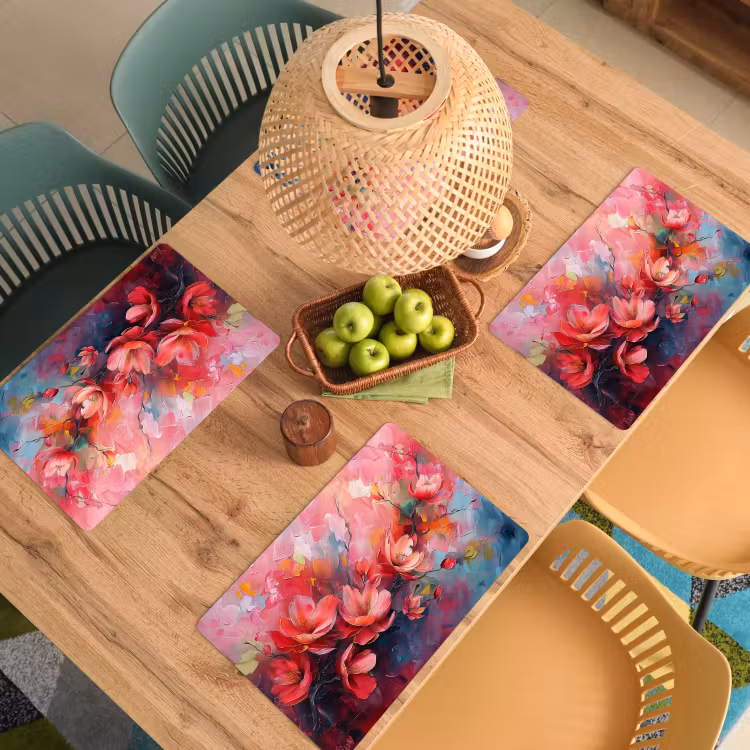 Placemat - 6 stuks - Bloemen - Roze - Natuur- Kunst - Abstract — 6