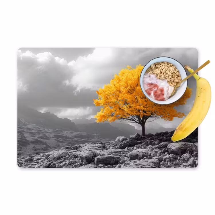 Placemat - 6 stuks - Boom - Geel - Natuur - Zwart wit — 1
