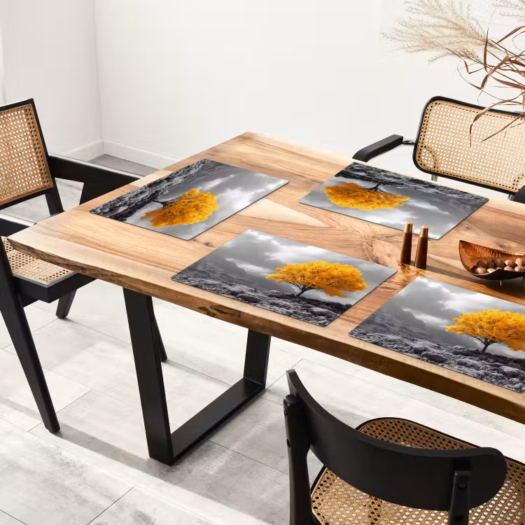 Placemat - 6 stuks - Boom - Geel - Natuur - Zwart wit — 5