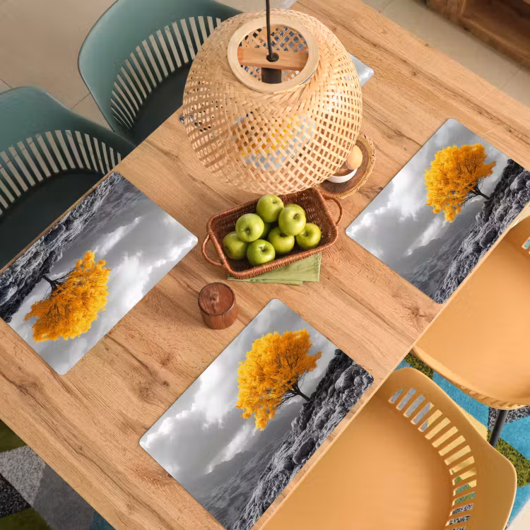 Placemat - 6 stuks - Boom - Geel - Natuur - Zwart wit — 6