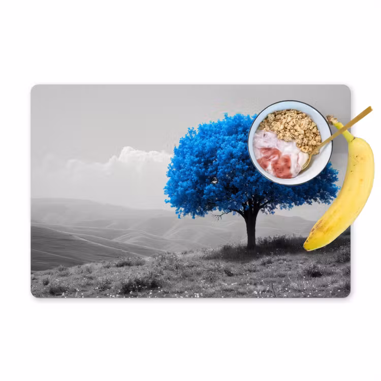Placemat - 6 stuks - Boom - Natuur - Blauw - Zwart wit — 1