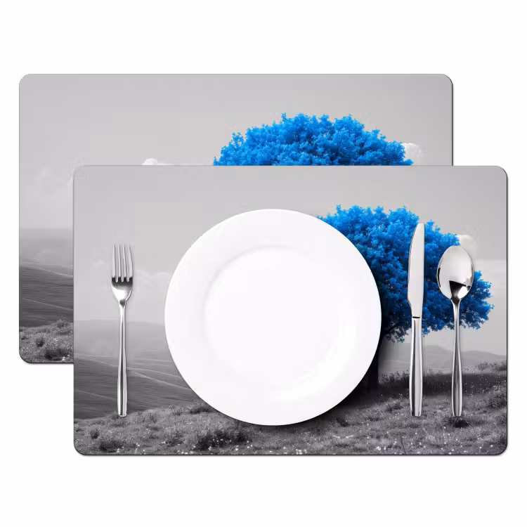 Placemat - 6 stuks - Boom - Natuur - Blauw - Zwart wit — 2