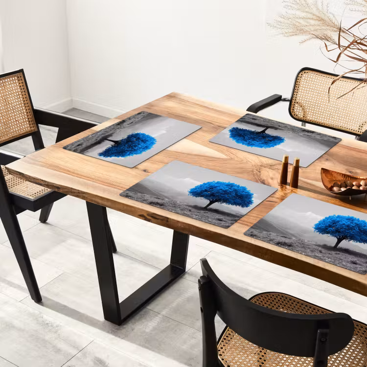 Placemat - 6 stuks - Boom - Natuur - Blauw - Zwart wit — 5
