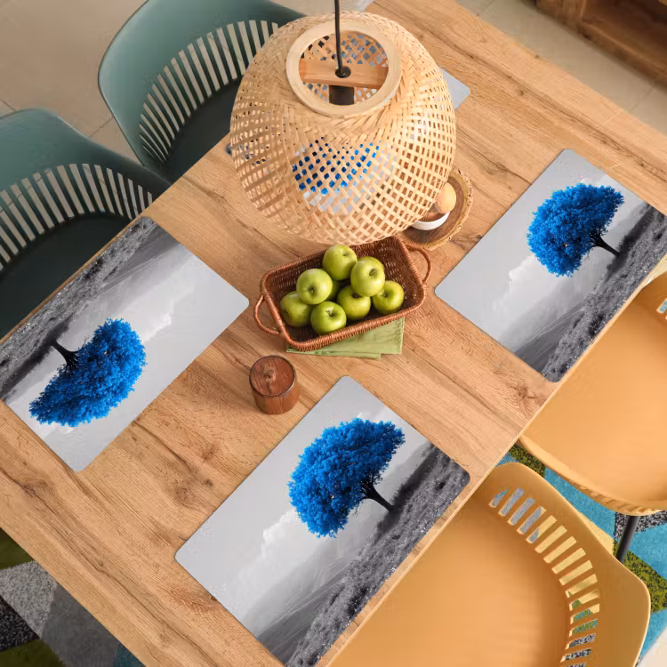 Placemat - 6 stuks - Boom - Natuur - Blauw - Zwart wit — 6