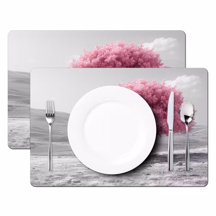 Placemat - 6 stuks - Boom - Natuur - Roze - Zwart wit — 2