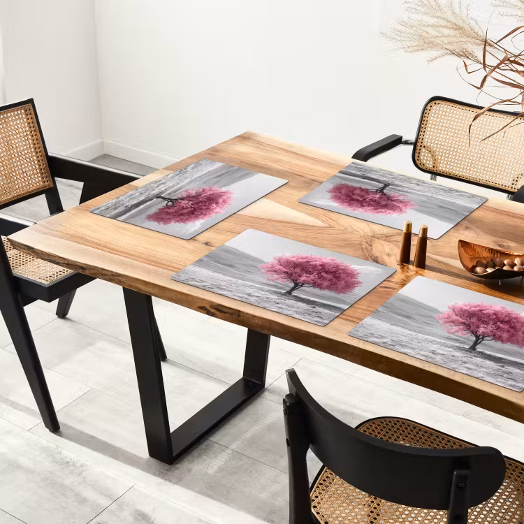 Placemat - 6 stuks - Boom - Natuur - Roze - Zwart wit — 5
