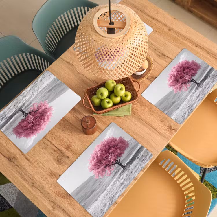 Placemat - 6 stuks - Boom - Natuur - Roze - Zwart wit — 6