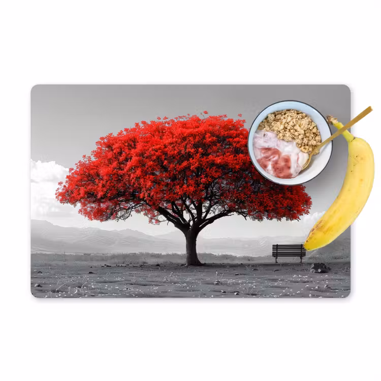 Placemat - 6 stuks - Boom - Rood - Natuur - Zwart wit — 1