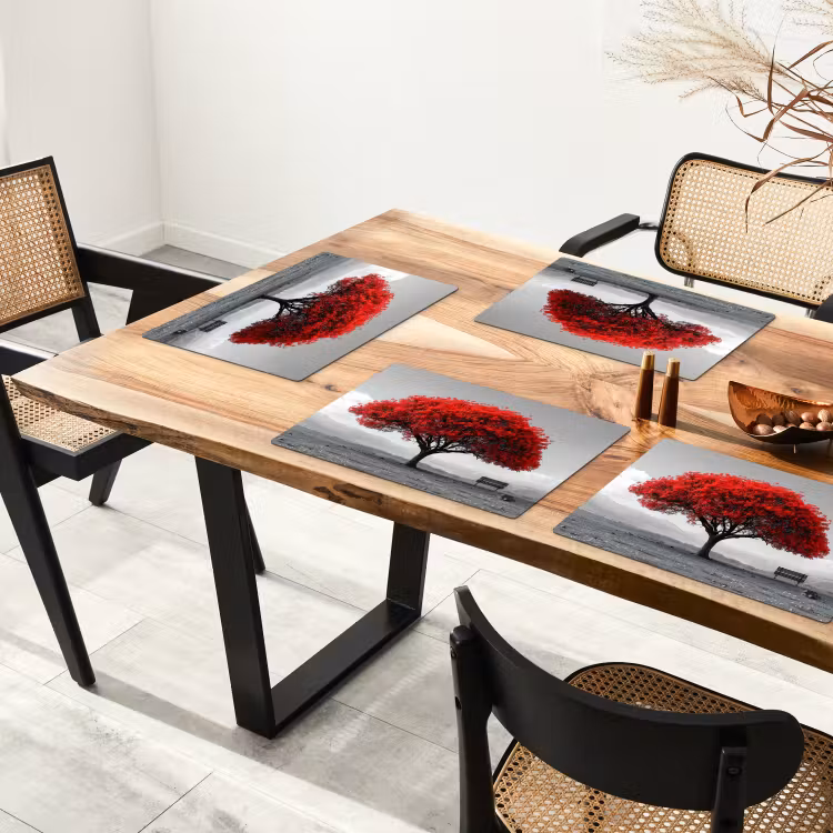 Placemat - 6 stuks - Boom - Rood - Natuur - Zwart wit — 5