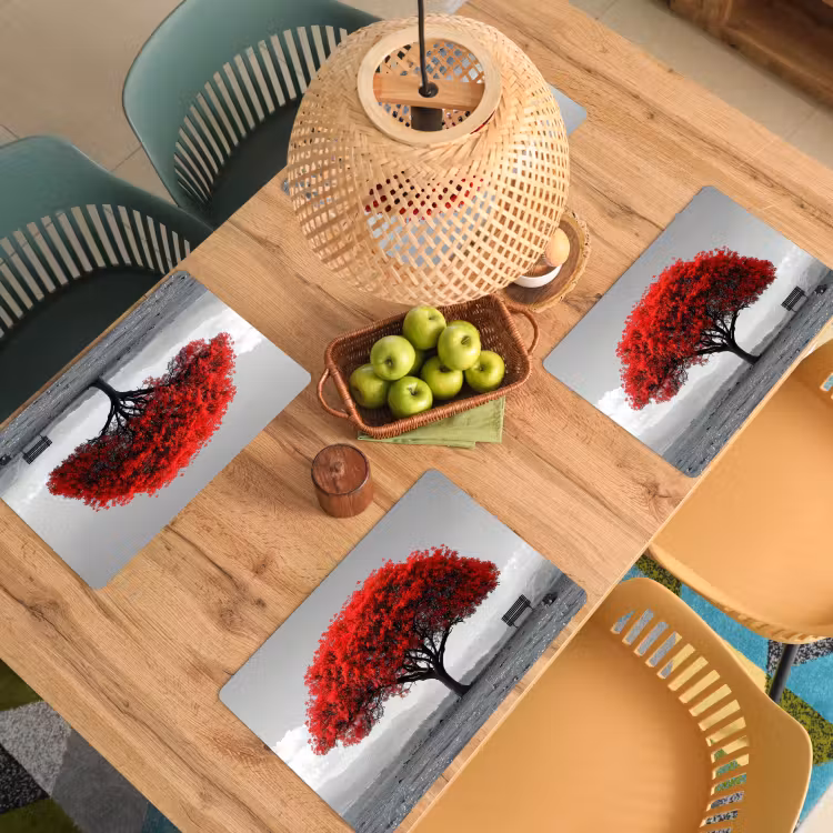 Placemat - 6 stuks - Boom - Rood - Natuur - Zwart wit — 6