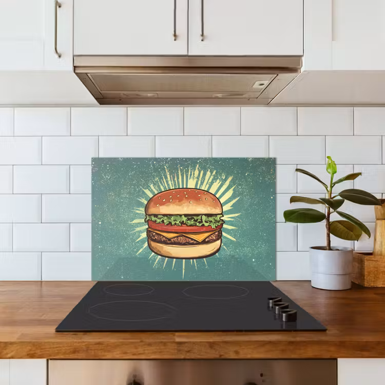 Spatscherm keuken - Hamburger - Illustratie - Sla - Kaas — 6