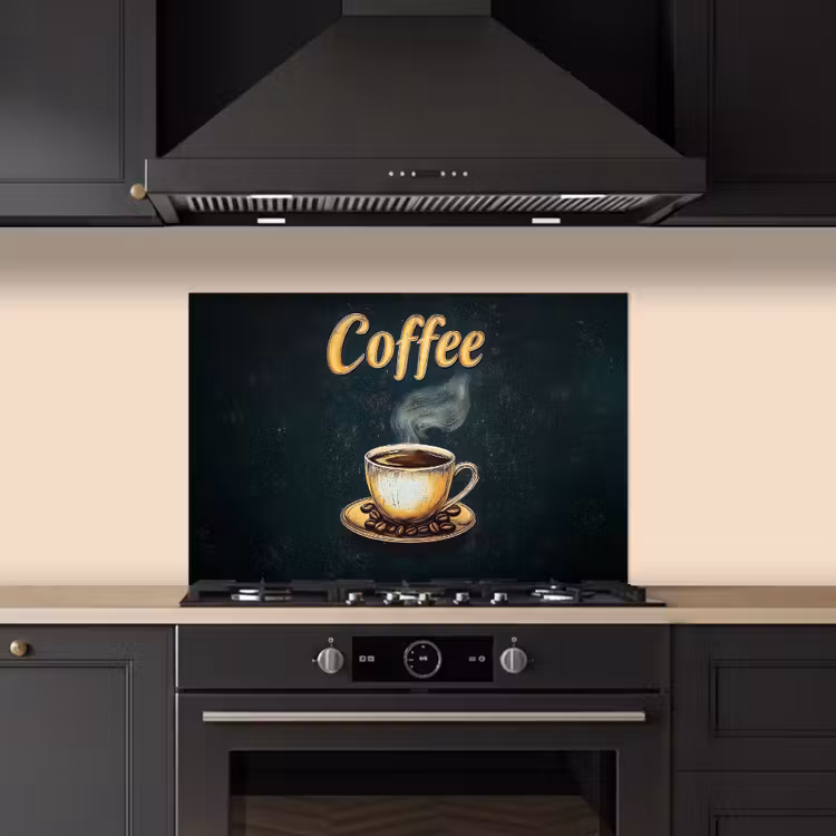 Spatscherm keuken - Koffie - Schotel - Koffiebonen - Retro — 2
