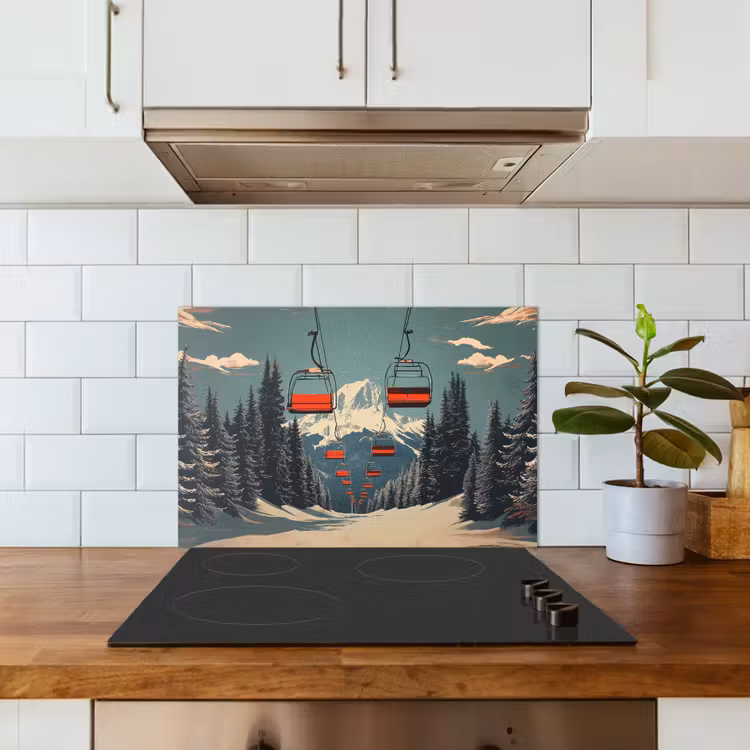 Spatscherm keuken - Sneeuw - Skilift - Rood - Bomen — 6