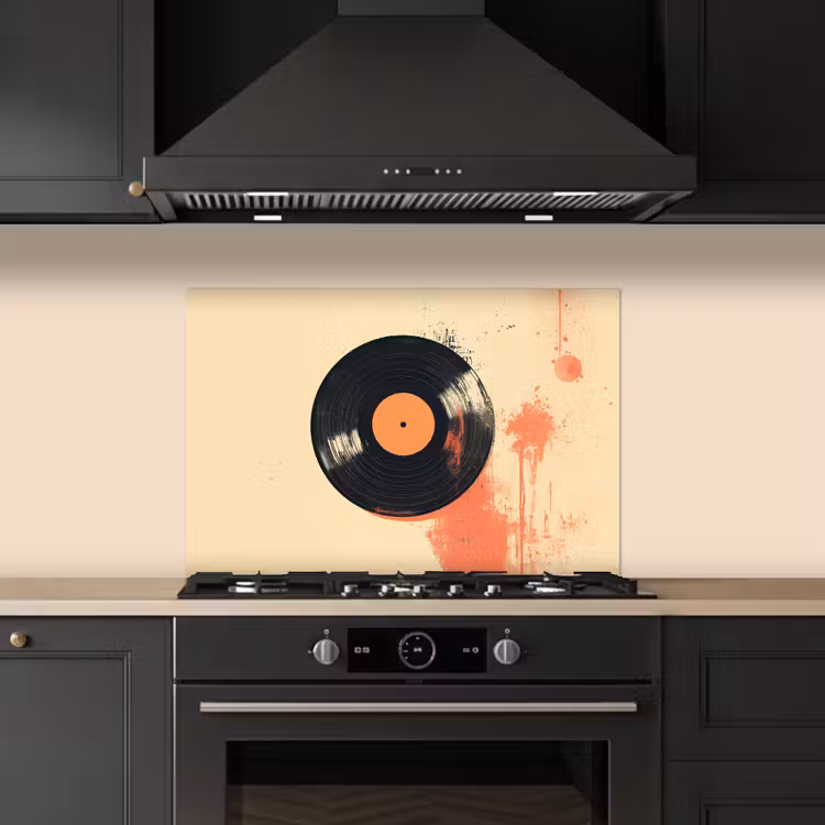 Spatscherm keuken - Vinylplaat - Zwart - Verfspatten - Retro — 2