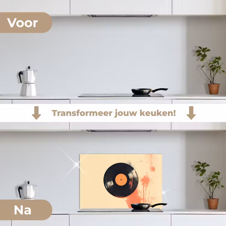 Spatscherm keuken - Vinylplaat - Zwart - Verfspatten - Retro — 3