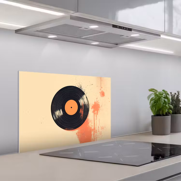 Spatscherm keuken - Vinylplaat - Zwart - Verfspatten - Retro — 5