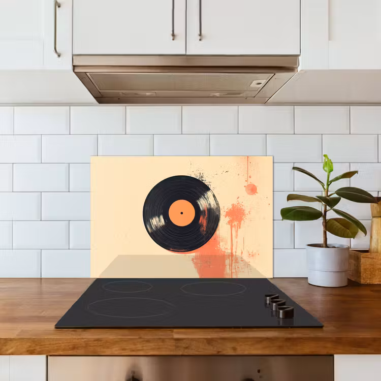 Spatscherm keuken - Vinylplaat - Zwart - Verfspatten - Retro — 6