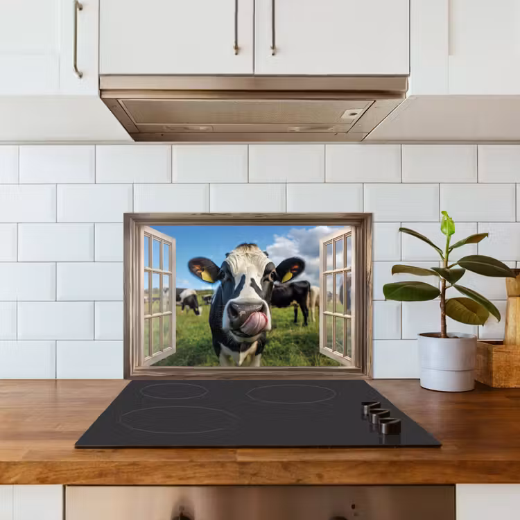 Spatscherm keuken - Doorkijk - Koe - Weiland - Dieren - Natuur — 6