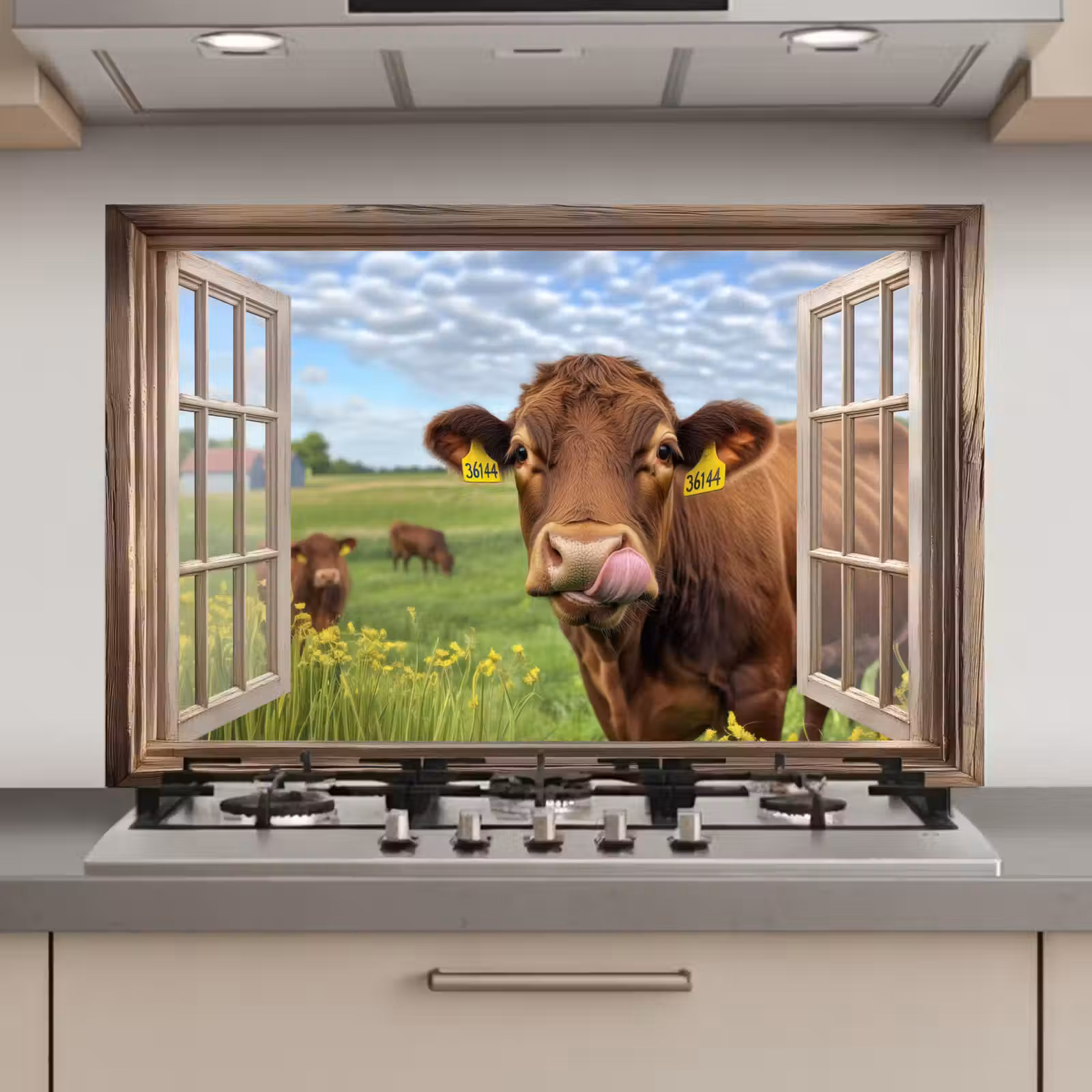 Spatscherm keuken - Doorkijk - Koe - Weiland - Landschap - Dieren — 1