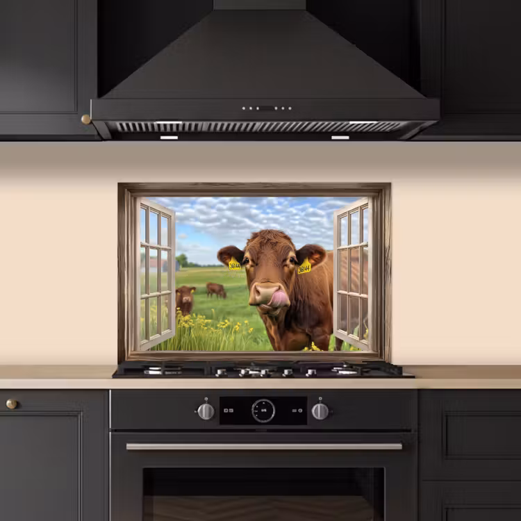 Spatscherm keuken - Doorkijk - Koe - Weiland - Landschap - Dieren — 2