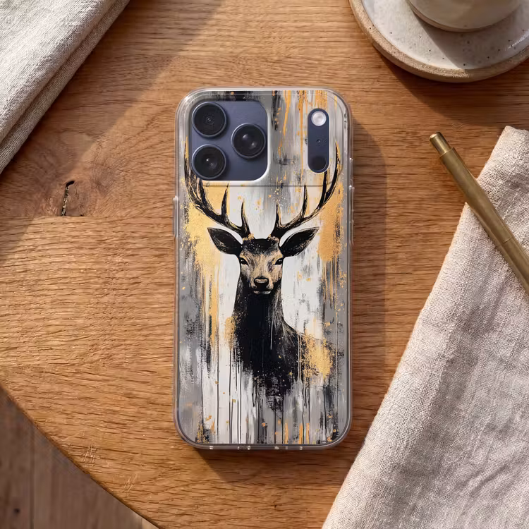Telefoonhoesje Softcase - Abstract - Hert - Gewei - Goud — 2