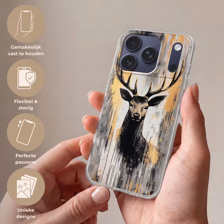 Telefoonhoesje Softcase - Abstract - Hert - Gewei - Goud — 4