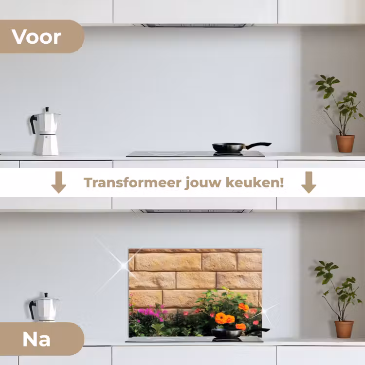 Spatscherm keuken - Bloemen - Bakstenen - Kleurrijk — 2