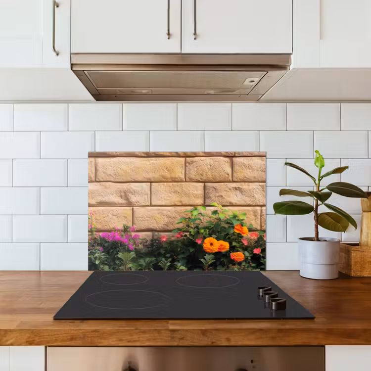 Spatscherm keuken - Bloemen - Bakstenen - Kleurrijk — 5