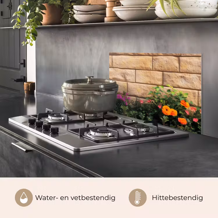 Spatscherm keuken - Bloemen - Bakstenen - Kleurrijk — 6