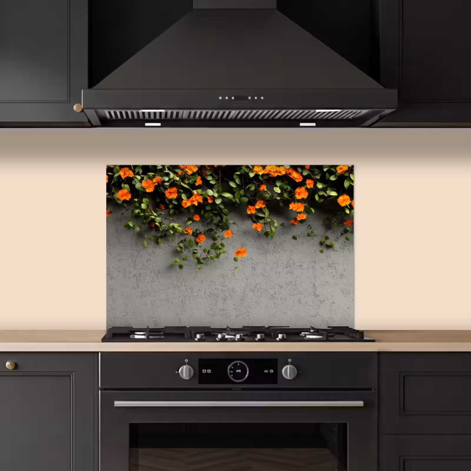 Spatscherm keuken - Bloemen - Muur - Oranje — 1