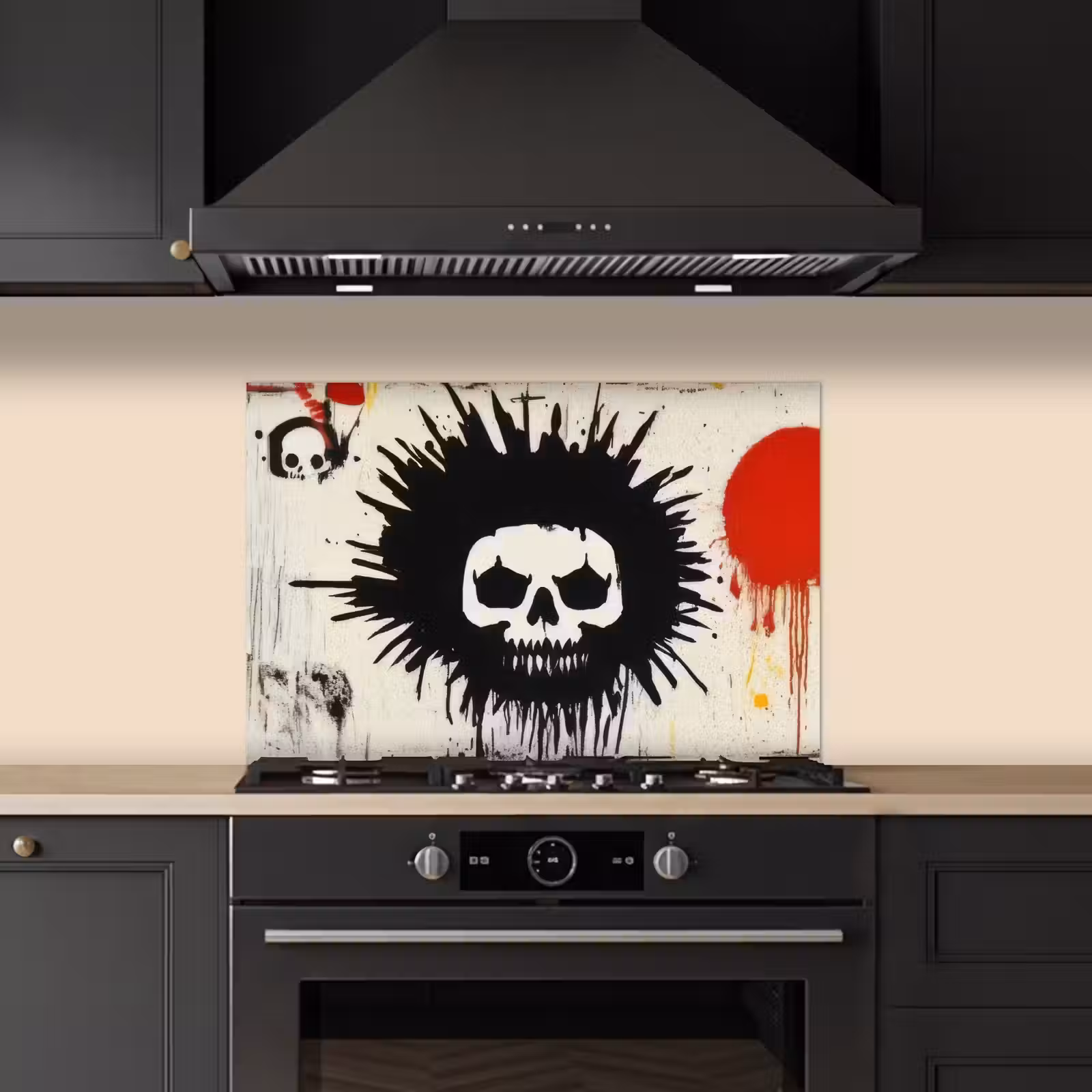 Spatscherm keuken - Graffiti - Schedel - Abstract - Rood — 1