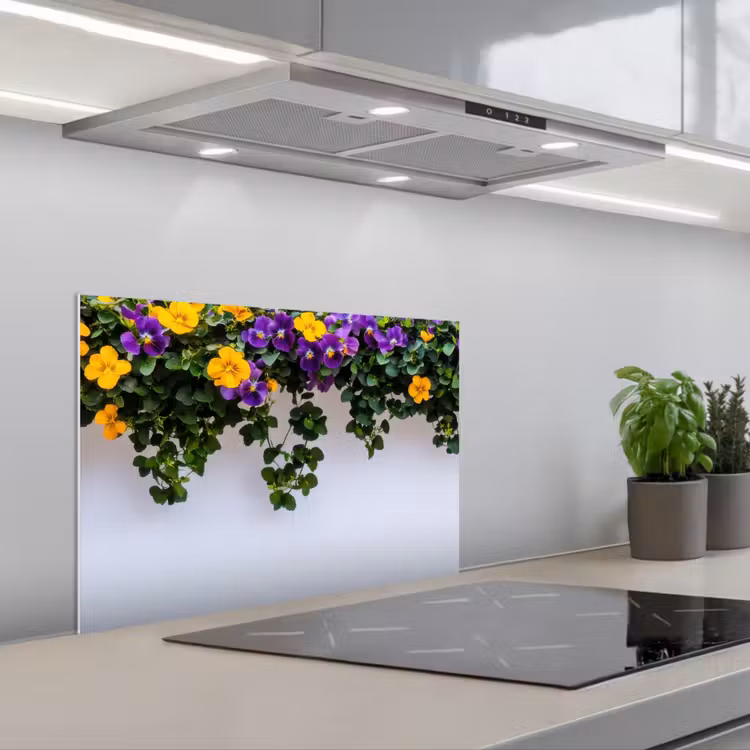 Spatscherm keuken - Bloemen - Muur - Geel - Paars — 4