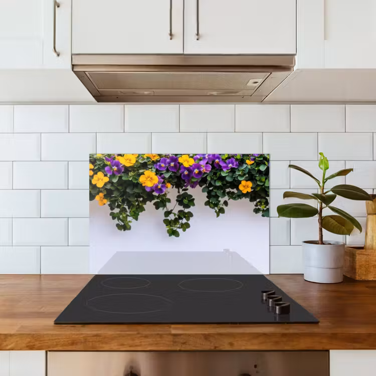 Spatscherm keuken - Bloemen - Muur - Geel - Paars — 5