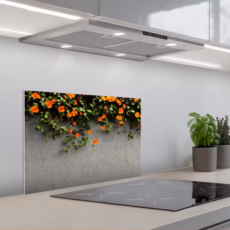 Spatscherm keuken - Bloemen - Muur - Oranje — 4