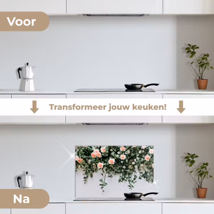 Spatscherm keuken - Bloemen - Muur - Rozen - Groen — 2