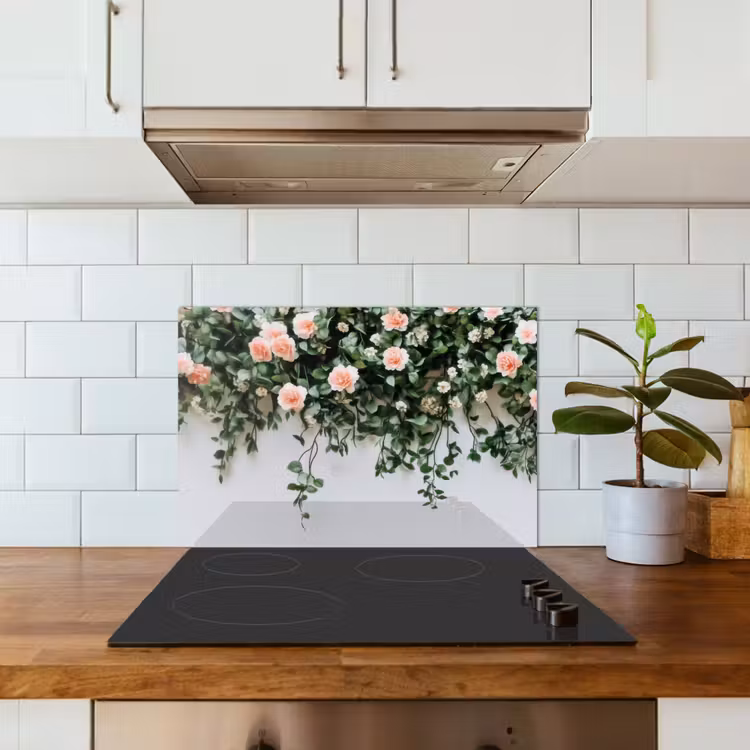 Spatscherm keuken - Bloemen - Muur - Rozen - Groen — 5