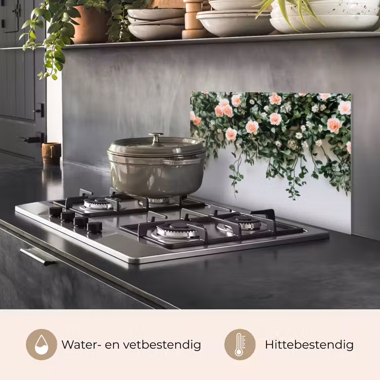 Spatscherm keuken - Bloemen - Muur - Rozen - Groen — 6