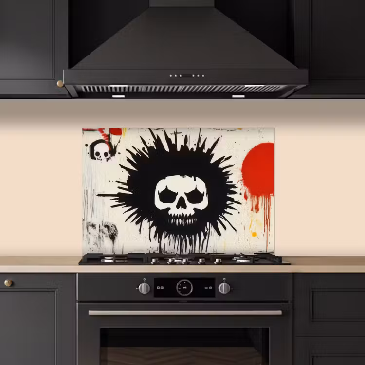 Spatscherm keuken - Graffiti - Schedel - Abstract - Rood — 1